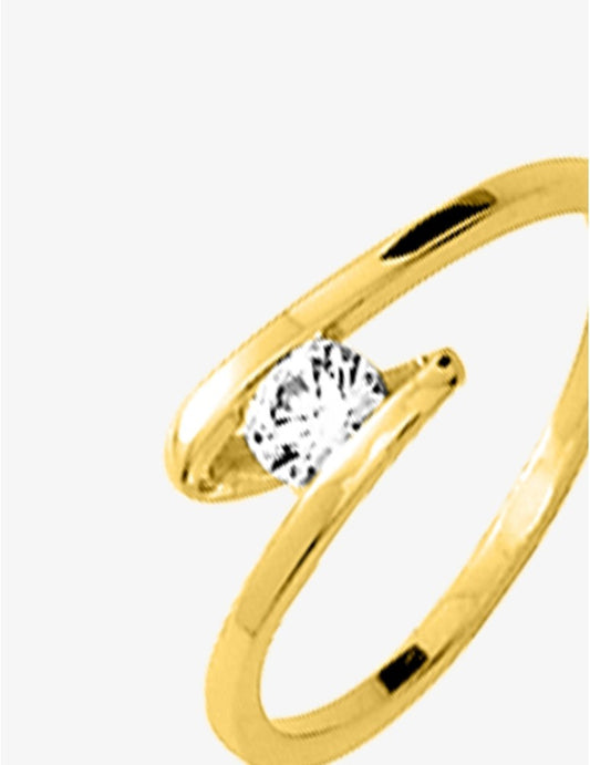 Bague Femme Solitaire – Monture Croisée Plaqué Or et Oxyde de Zirconium 4 mm