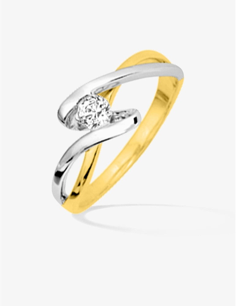 Solitaire monture entrelacée plaqué or, rhodium et oxyde de zirconium 3 mm